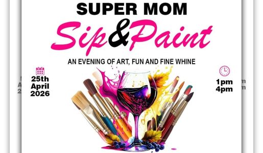 Super Mom Sip and paint event flier